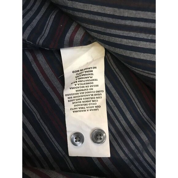 Perry Ellis Mens Button Down Shirt Dress Shirt Size XL Striped Dark Long Sleeve - Picture 7 of 9